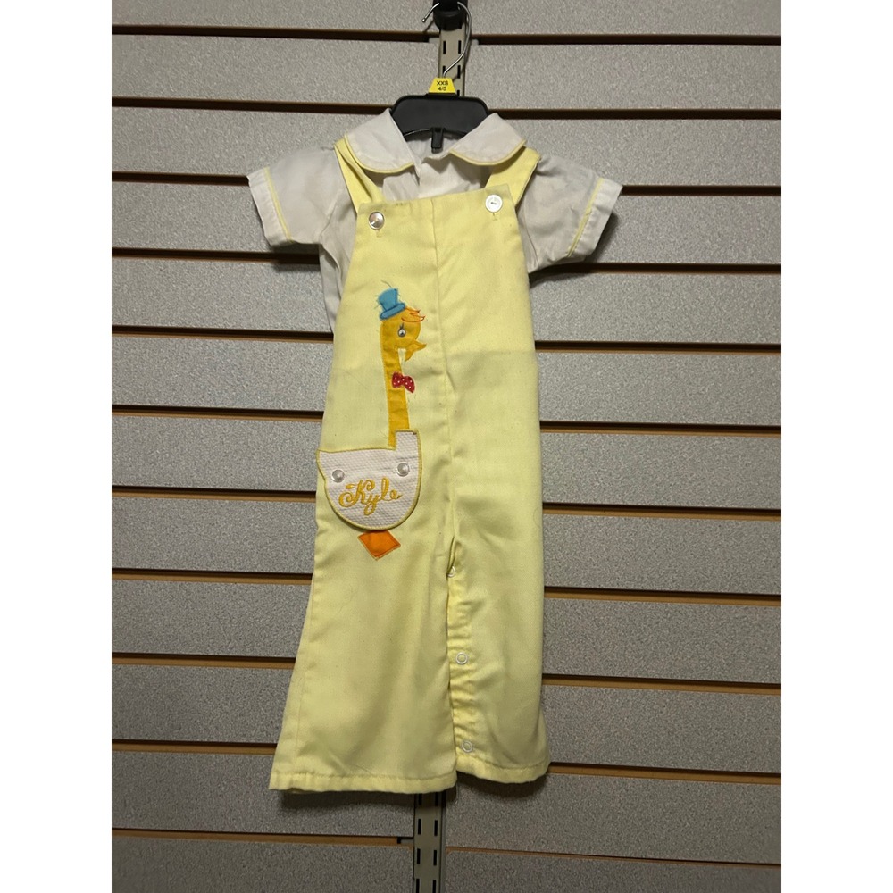 Vintage Cute Togs of New Orleans Yellow Duck Overalls Shirt Set Kyle Size 12M